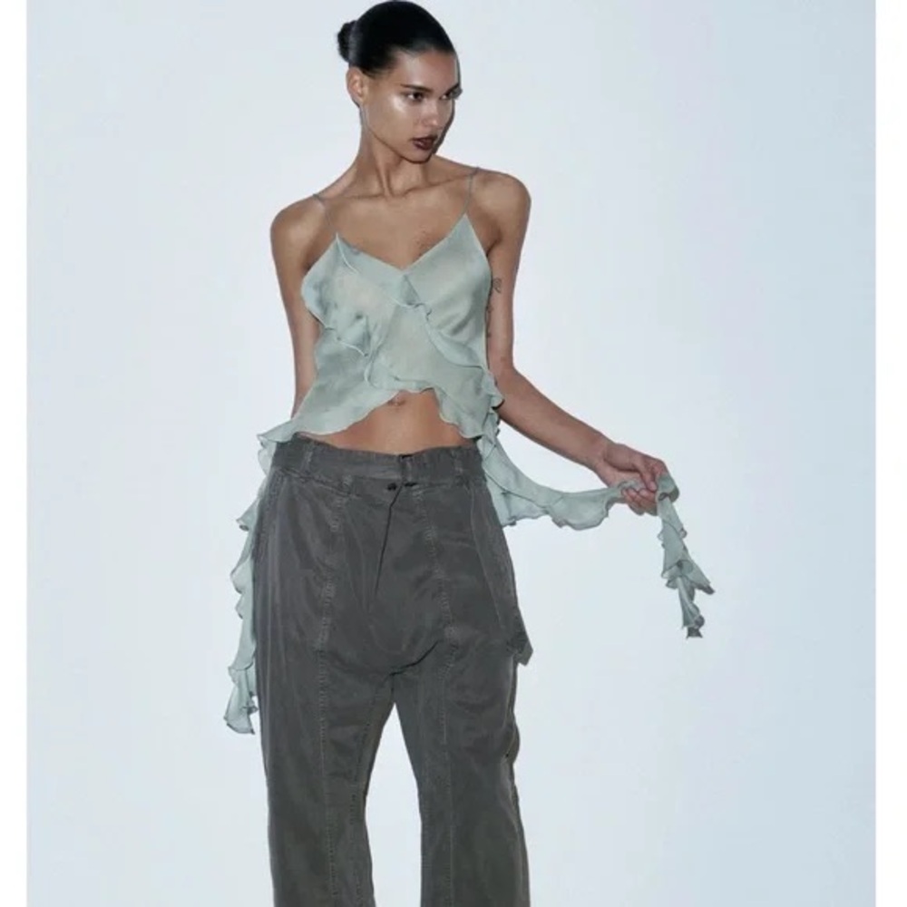 Zara SEMI-SHEER TANK BLOUSE in Emerald